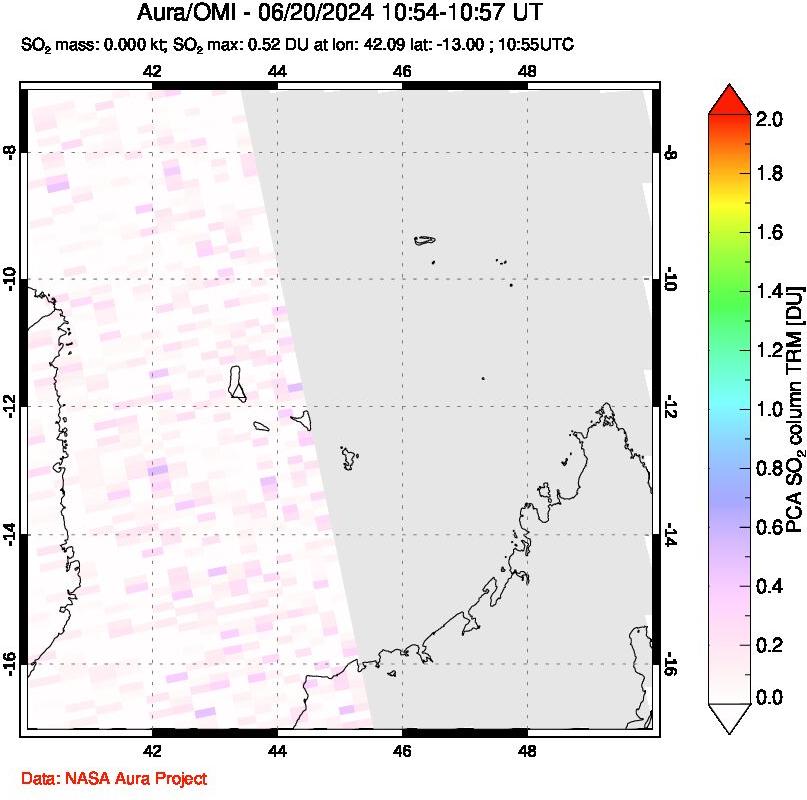 A sulfur dioxide image over Comoro Islands on Jun 20, 2024.