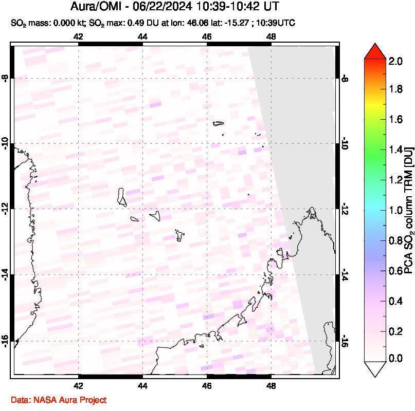 A sulfur dioxide image over Comoro Islands on Jun 22, 2024.