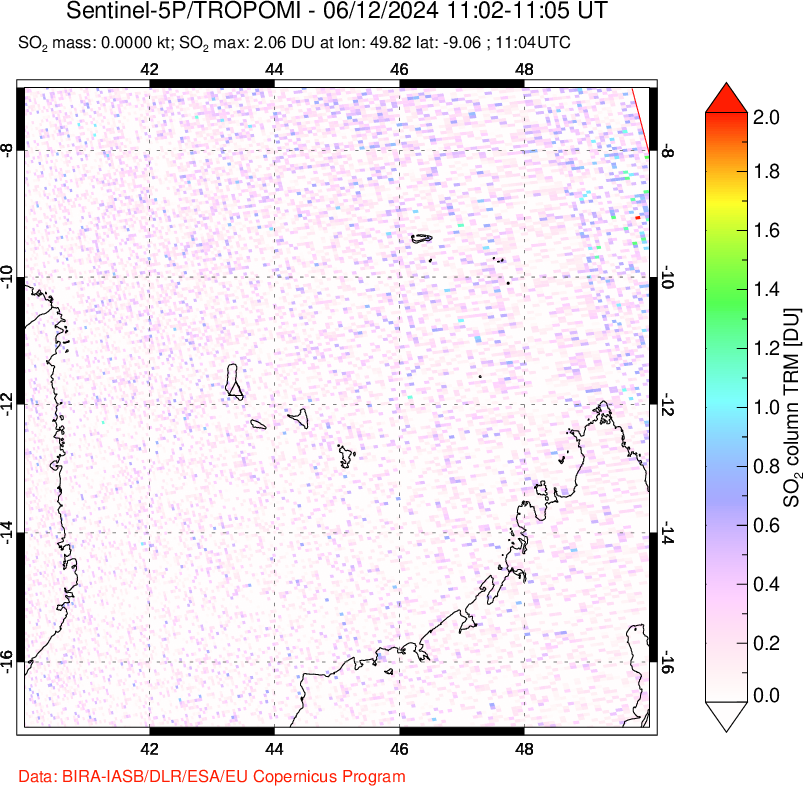 A sulfur dioxide image over Comoro Islands on Jun 12, 2024.