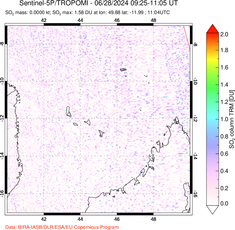 A sulfur dioxide image over Comoro Islands on Jun 28, 2024.