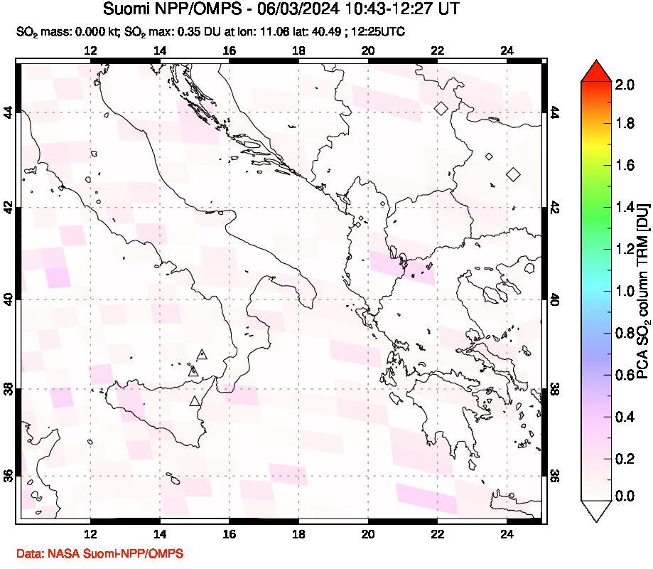 A sulfur dioxide image over Etna, Sicily, Italy on Jun 03, 2024.