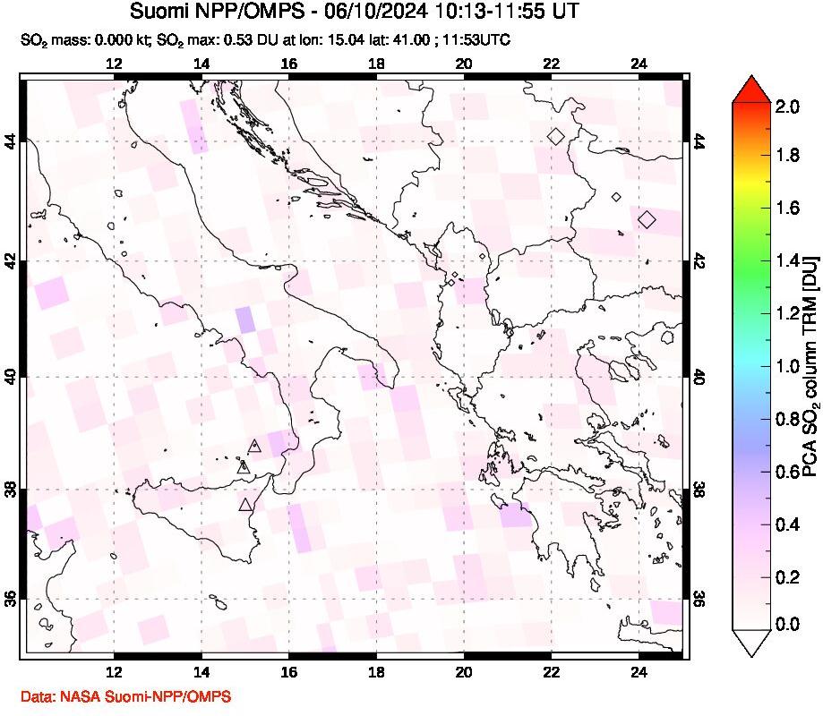 A sulfur dioxide image over Etna, Sicily, Italy on Jun 10, 2024.