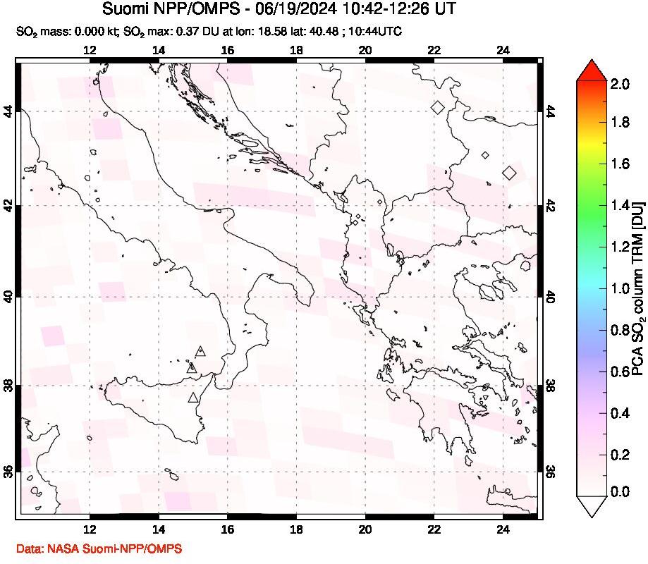 A sulfur dioxide image over Etna, Sicily, Italy on Jun 19, 2024.