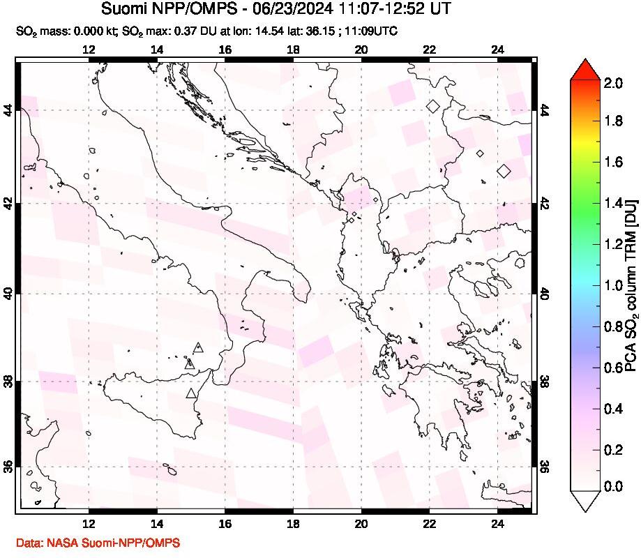 A sulfur dioxide image over Etna, Sicily, Italy on Jun 23, 2024.