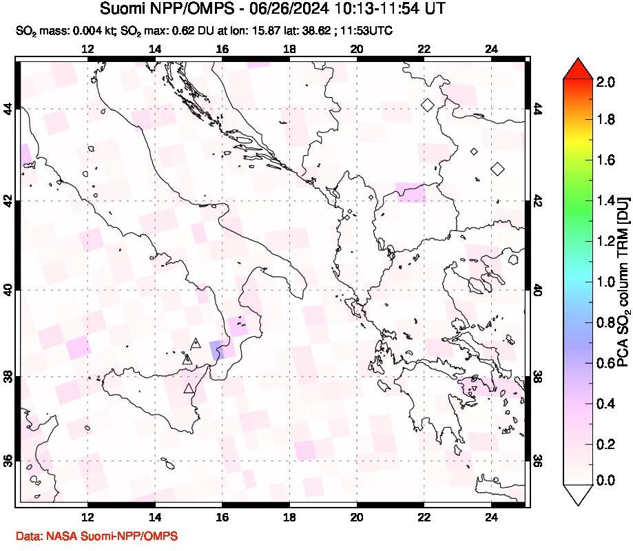 A sulfur dioxide image over Etna, Sicily, Italy on Jun 26, 2024.