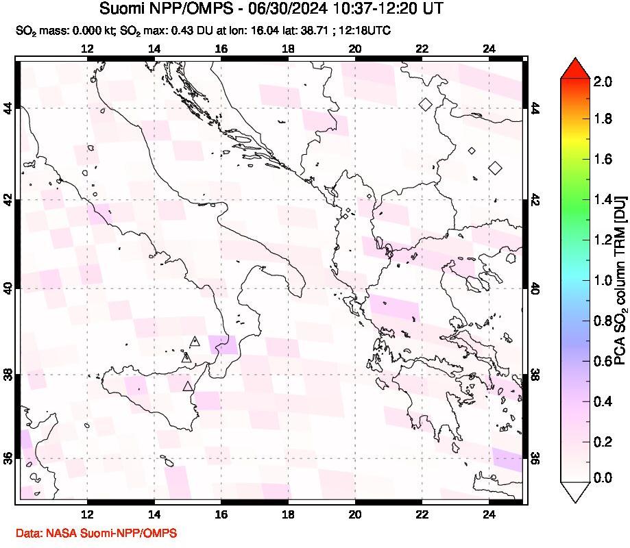 A sulfur dioxide image over Etna, Sicily, Italy on Jun 30, 2024.