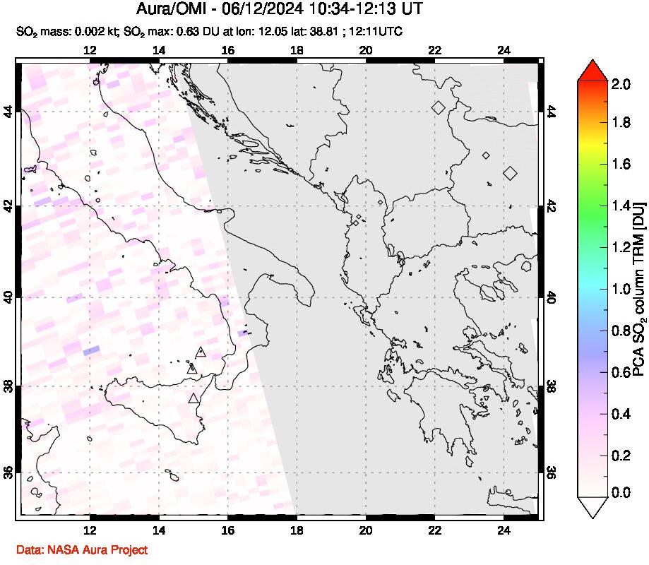 A sulfur dioxide image over Etna, Sicily, Italy on Jun 12, 2024.