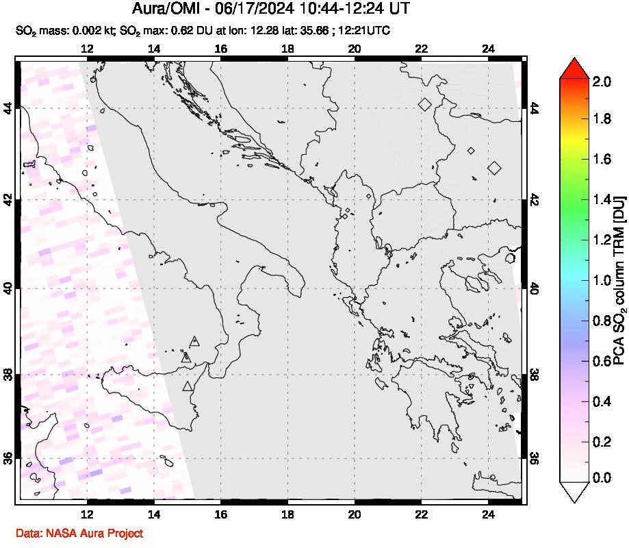 A sulfur dioxide image over Etna, Sicily, Italy on Jun 17, 2024.