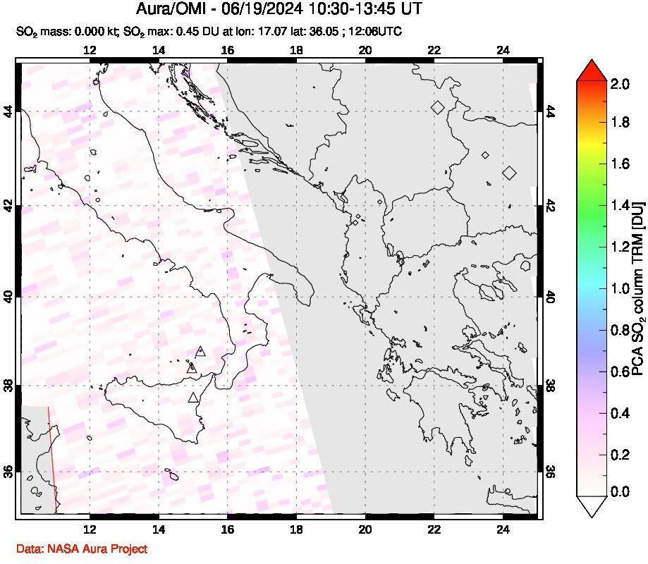 A sulfur dioxide image over Etna, Sicily, Italy on Jun 19, 2024.