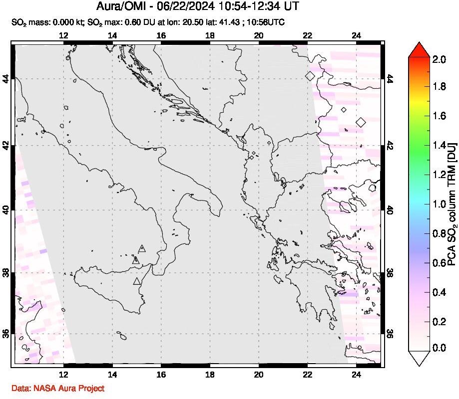 A sulfur dioxide image over Etna, Sicily, Italy on Jun 22, 2024.