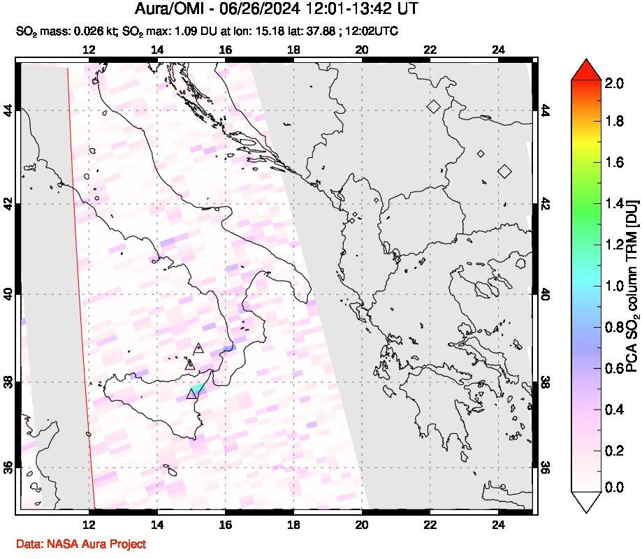 A sulfur dioxide image over Etna, Sicily, Italy on Jun 26, 2024.