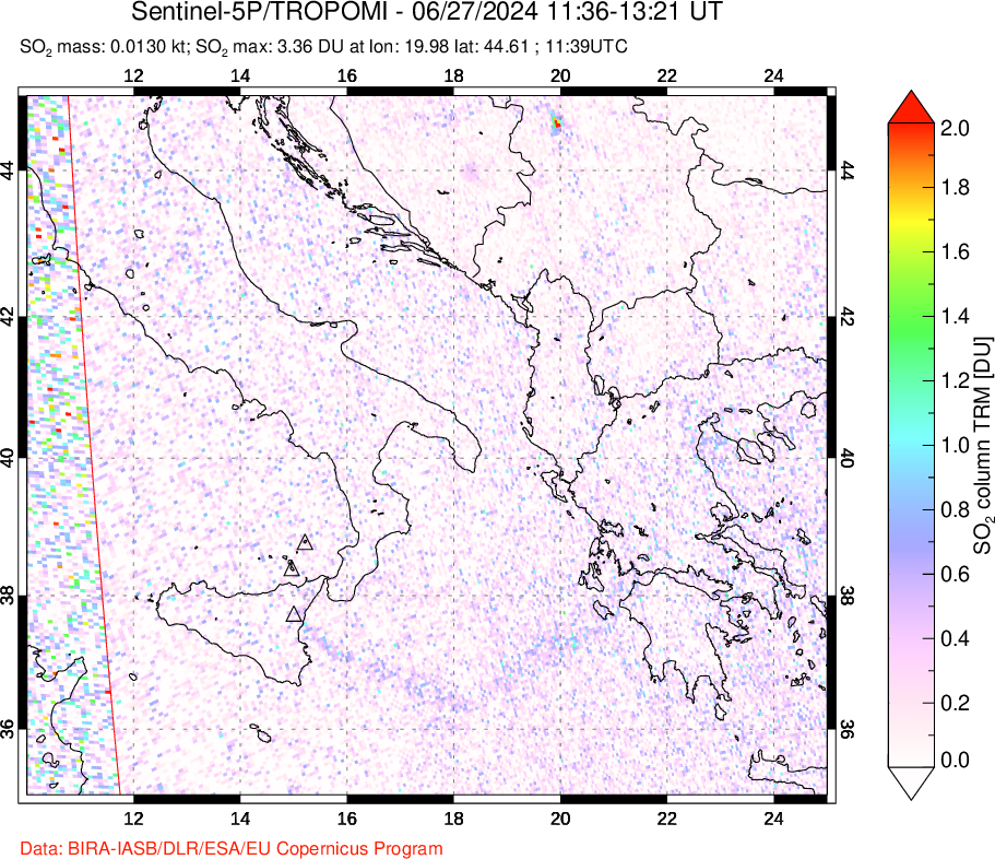 A sulfur dioxide image over Etna, Sicily, Italy on Jun 27, 2024.