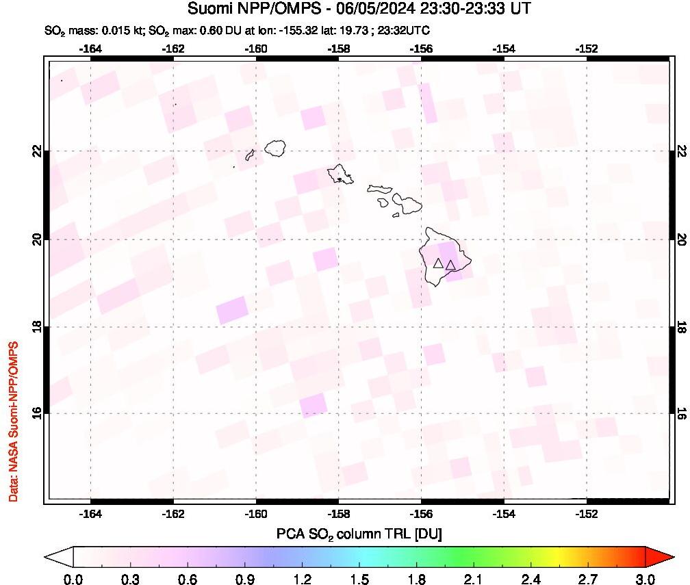 A sulfur dioxide image over Hawaii, USA on Jun 05, 2024.