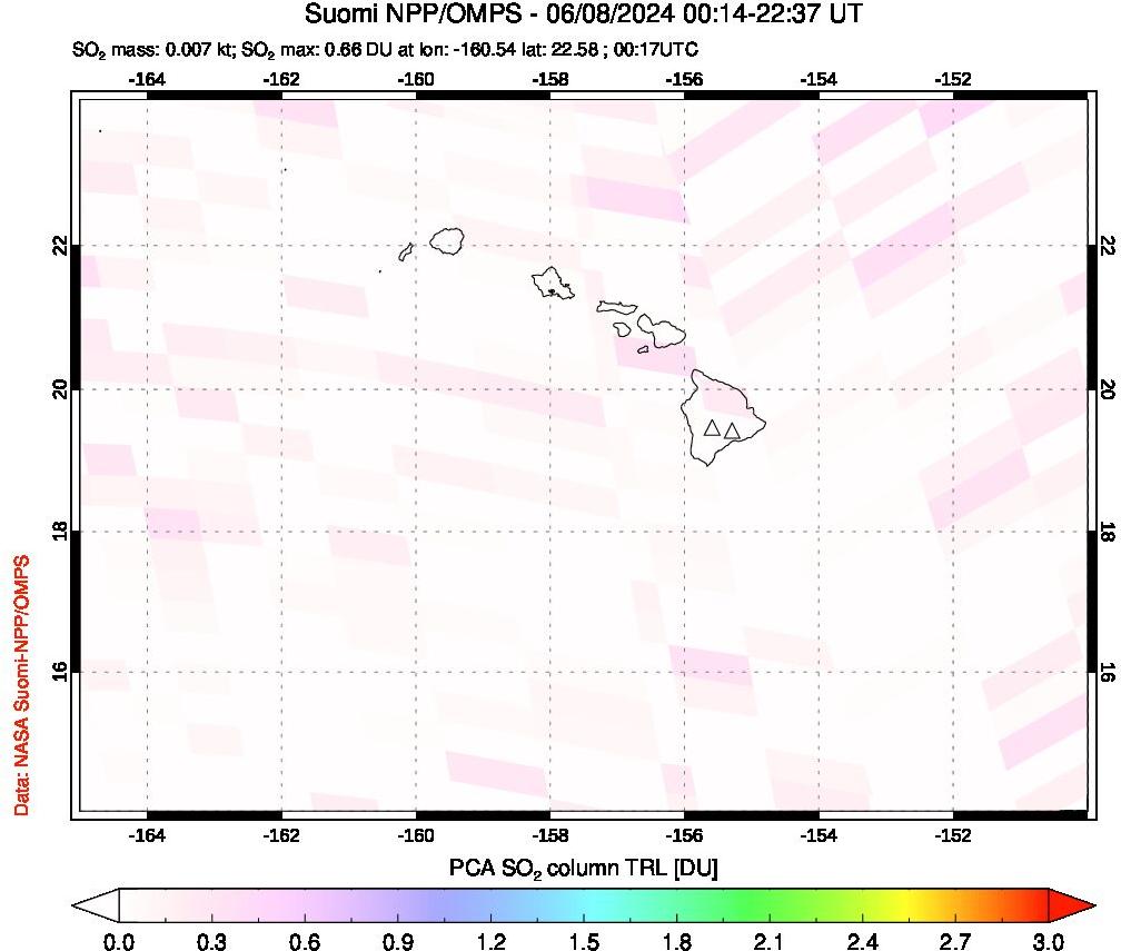 A sulfur dioxide image over Hawaii, USA on Jun 08, 2024.