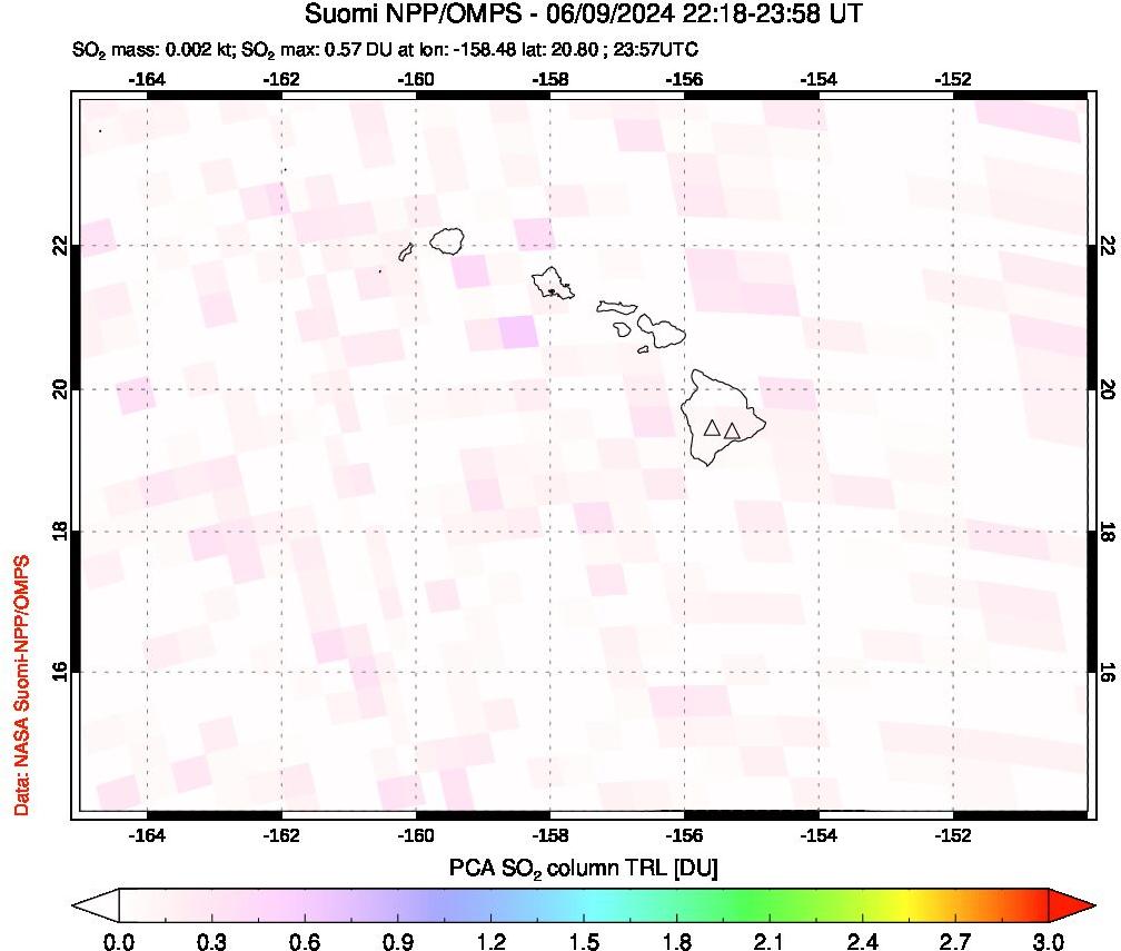 A sulfur dioxide image over Hawaii, USA on Jun 09, 2024.