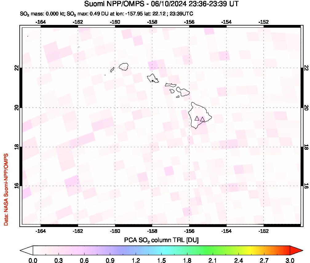 A sulfur dioxide image over Hawaii, USA on Jun 10, 2024.