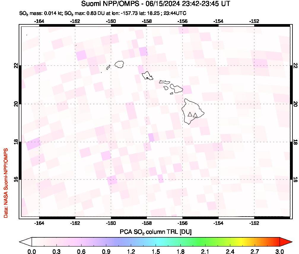 A sulfur dioxide image over Hawaii, USA on Jun 15, 2024.