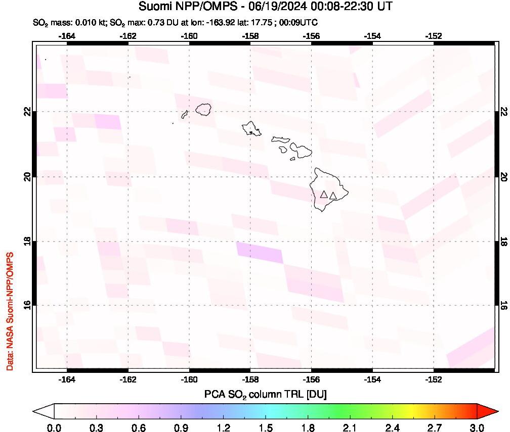 A sulfur dioxide image over Hawaii, USA on Jun 19, 2024.