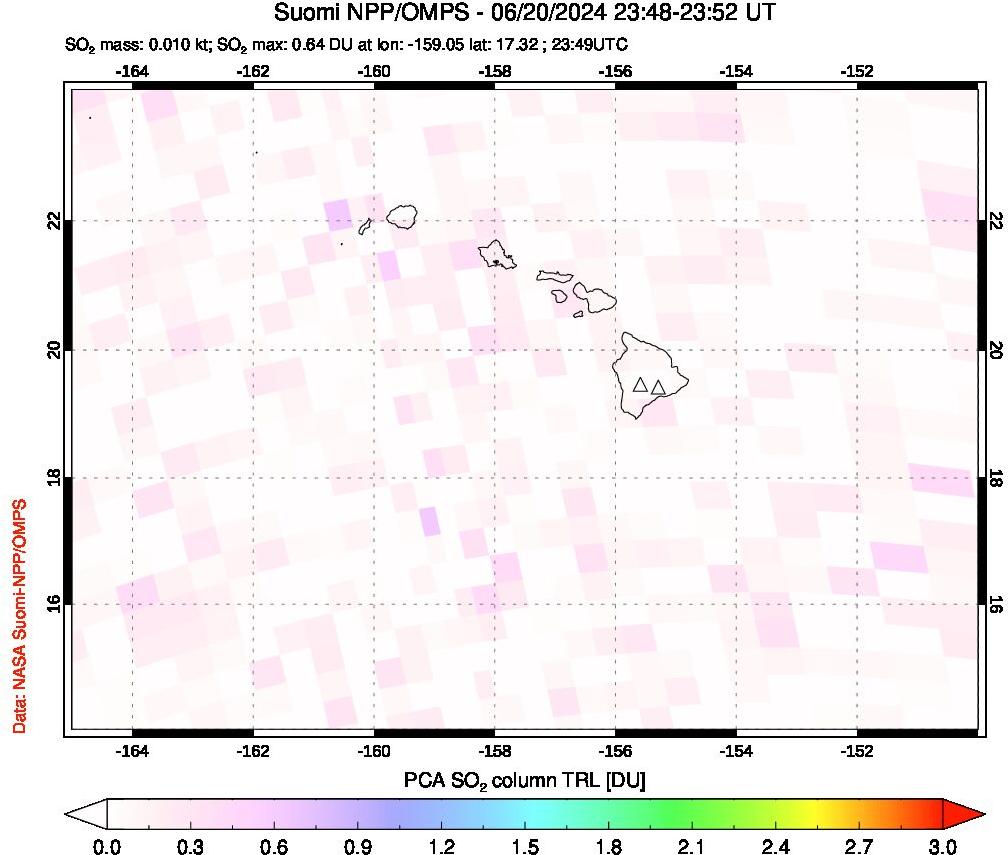 A sulfur dioxide image over Hawaii, USA on Jun 20, 2024.