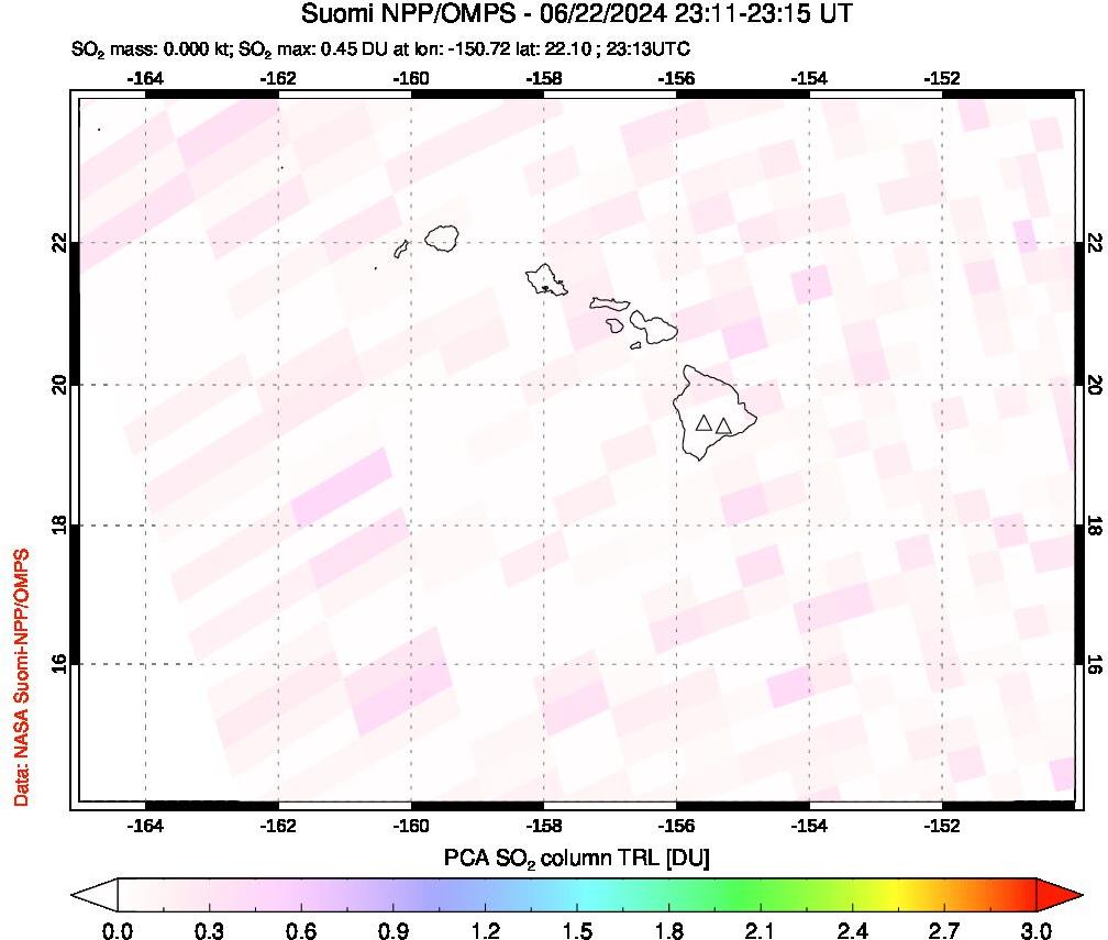 A sulfur dioxide image over Hawaii, USA on Jun 22, 2024.