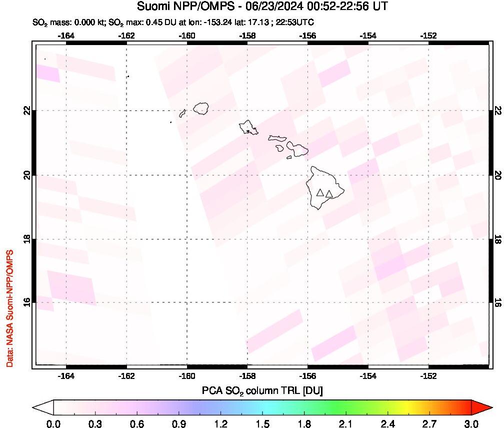 A sulfur dioxide image over Hawaii, USA on Jun 23, 2024.