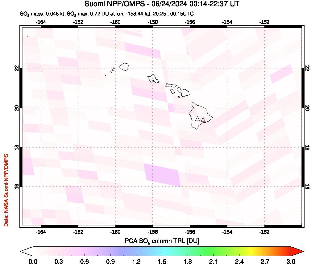 A sulfur dioxide image over Hawaii, USA on Jun 24, 2024.