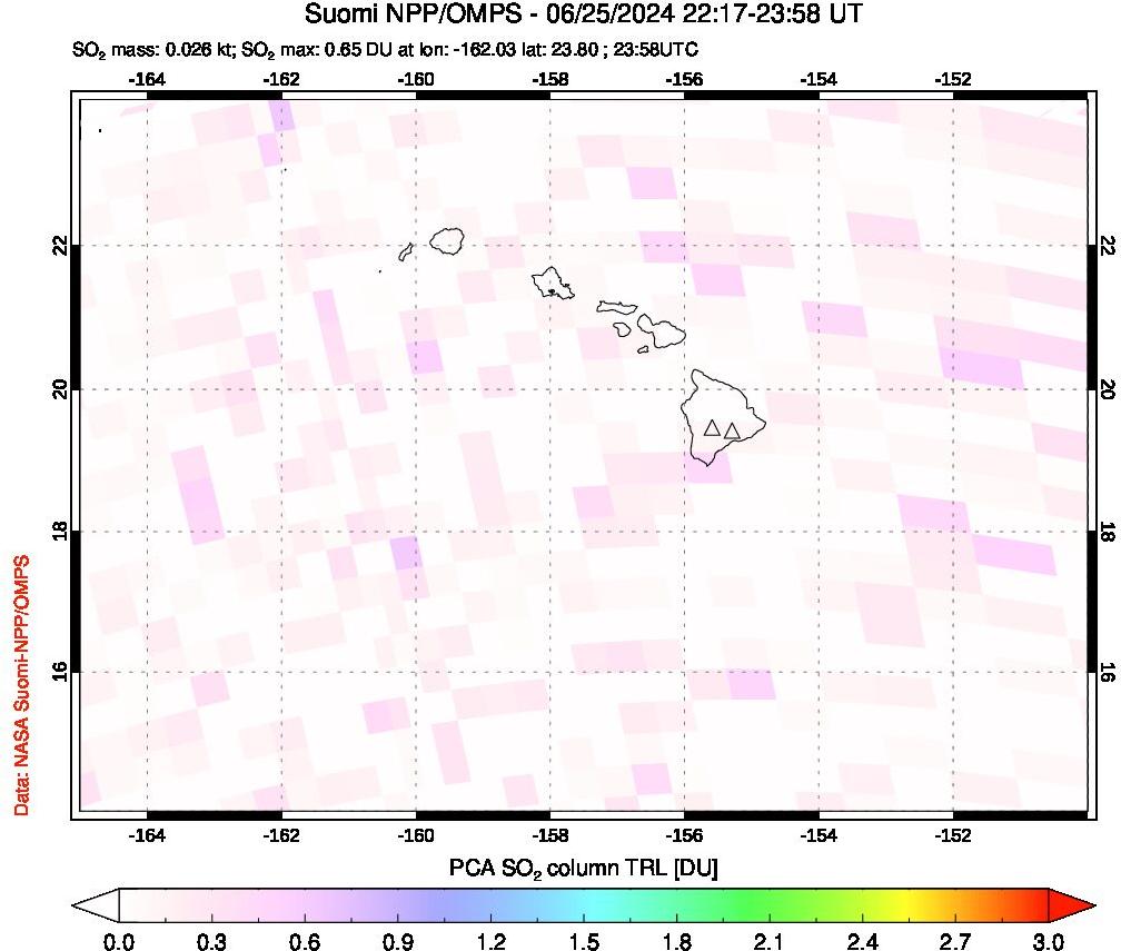 A sulfur dioxide image over Hawaii, USA on Jun 25, 2024.