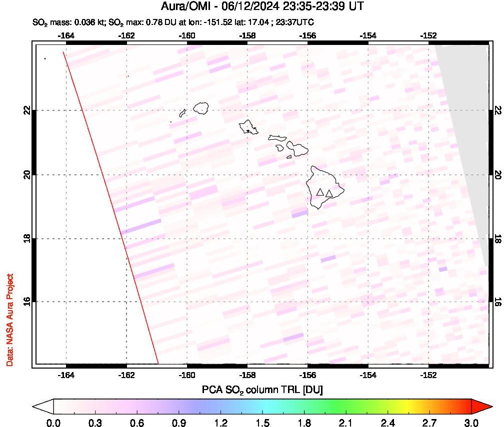 A sulfur dioxide image over Hawaii, USA on Jun 12, 2024.