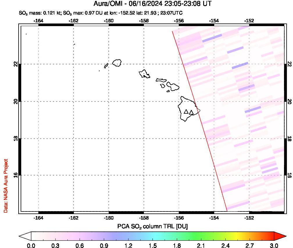 A sulfur dioxide image over Hawaii, USA on Jun 16, 2024.