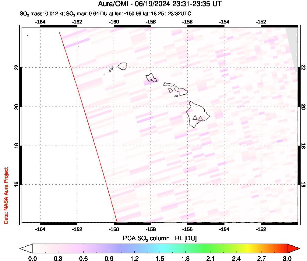 A sulfur dioxide image over Hawaii, USA on Jun 19, 2024.