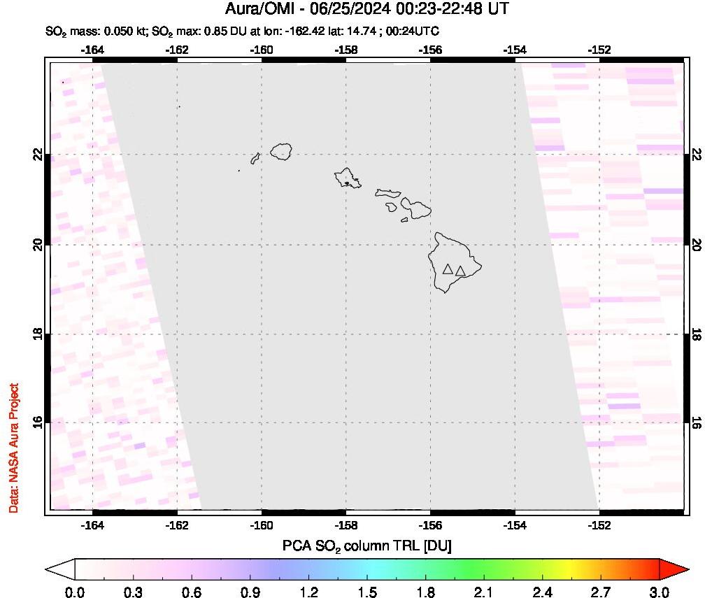 A sulfur dioxide image over Hawaii, USA on Jun 25, 2024.