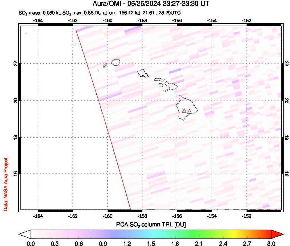 A sulfur dioxide image over Hawaii, USA on Jun 26, 2024.