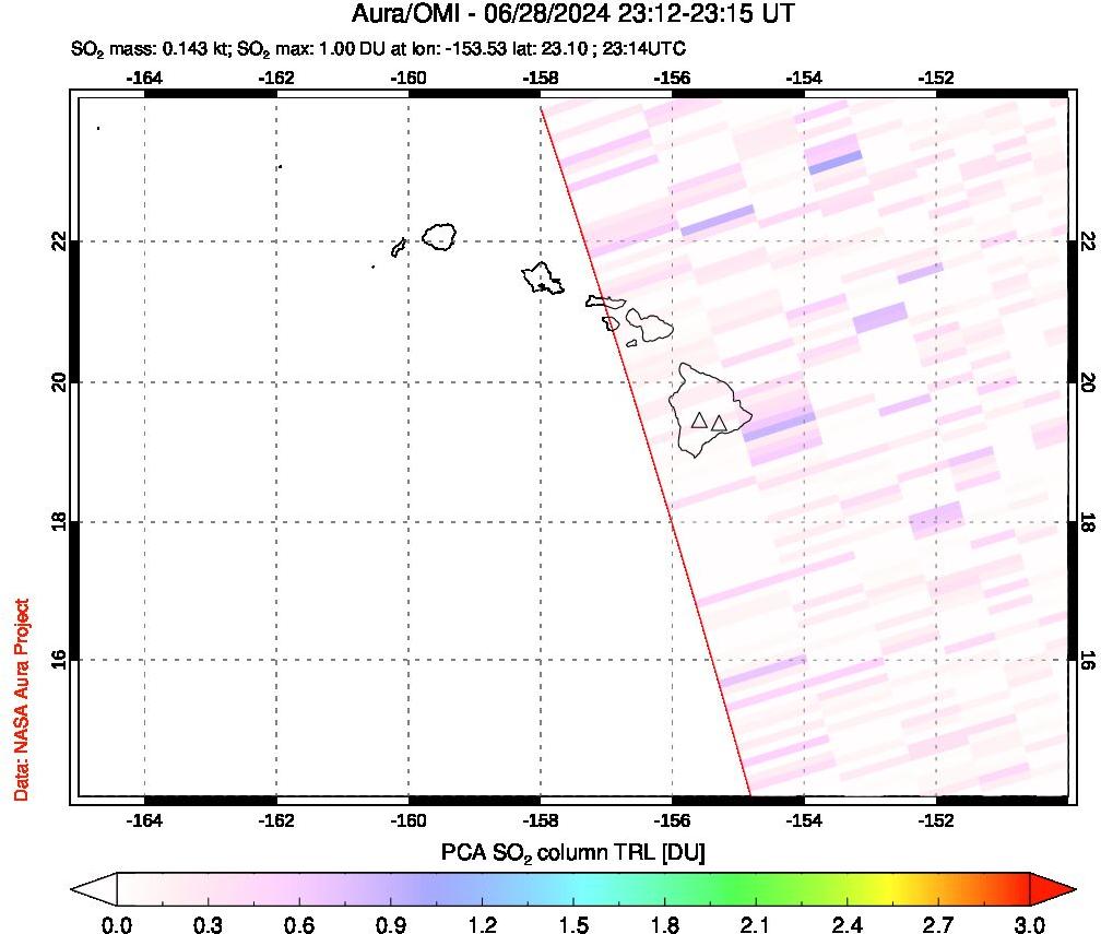 A sulfur dioxide image over Hawaii, USA on Jun 28, 2024.