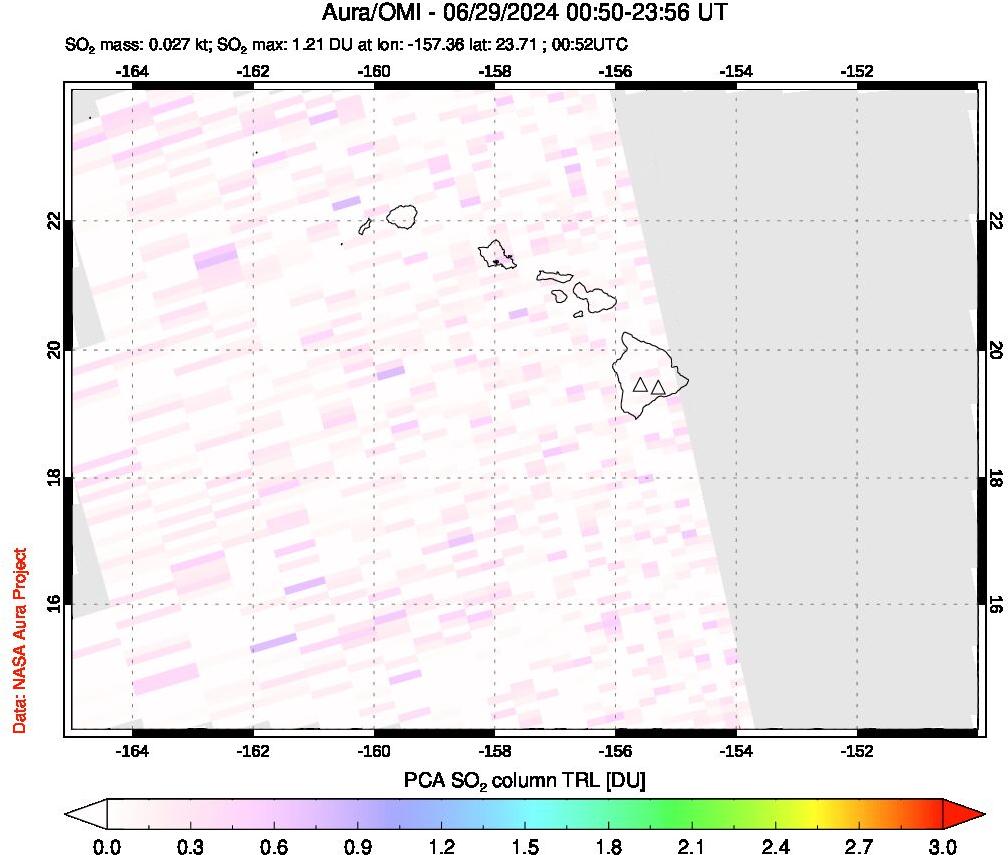 A sulfur dioxide image over Hawaii, USA on Jun 29, 2024.