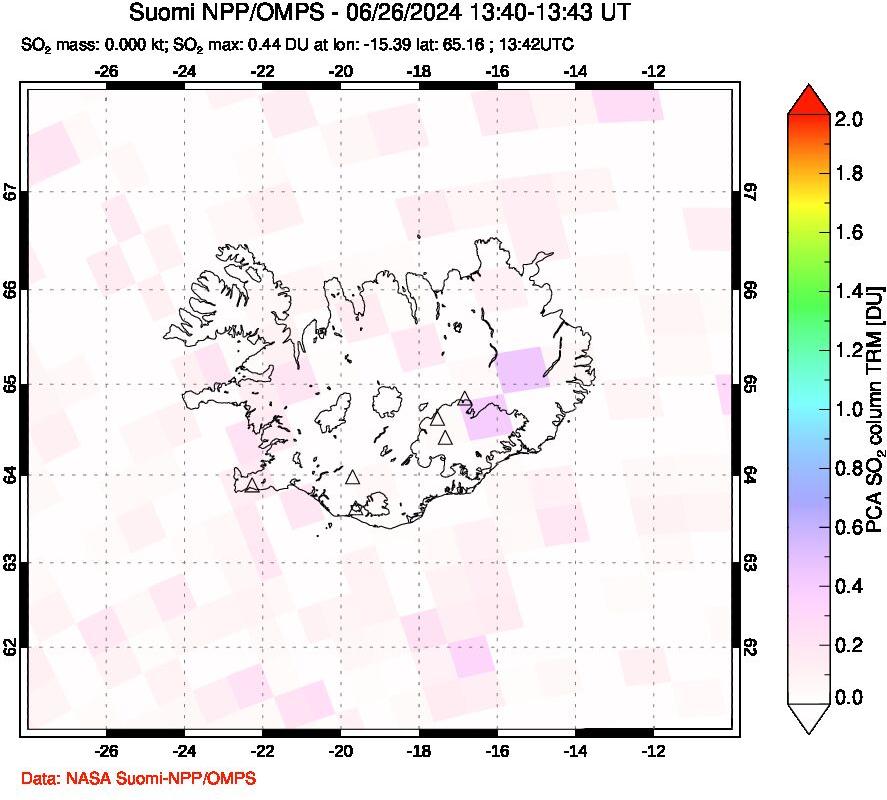 A sulfur dioxide image over Iceland on Jun 26, 2024.