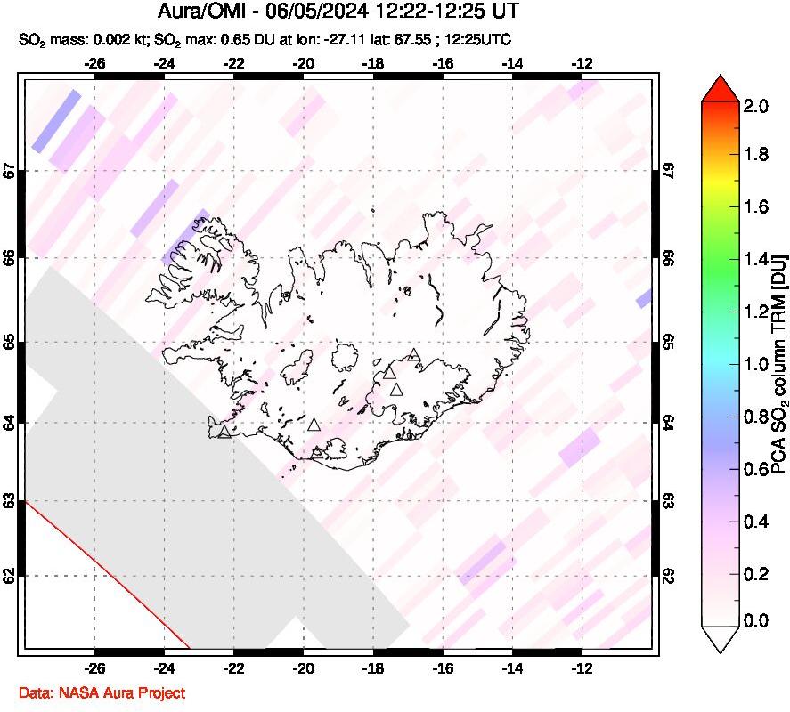 A sulfur dioxide image over Iceland on Jun 05, 2024.