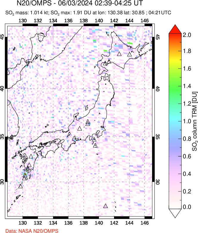 A sulfur dioxide image over Japan on Jun 03, 2024.