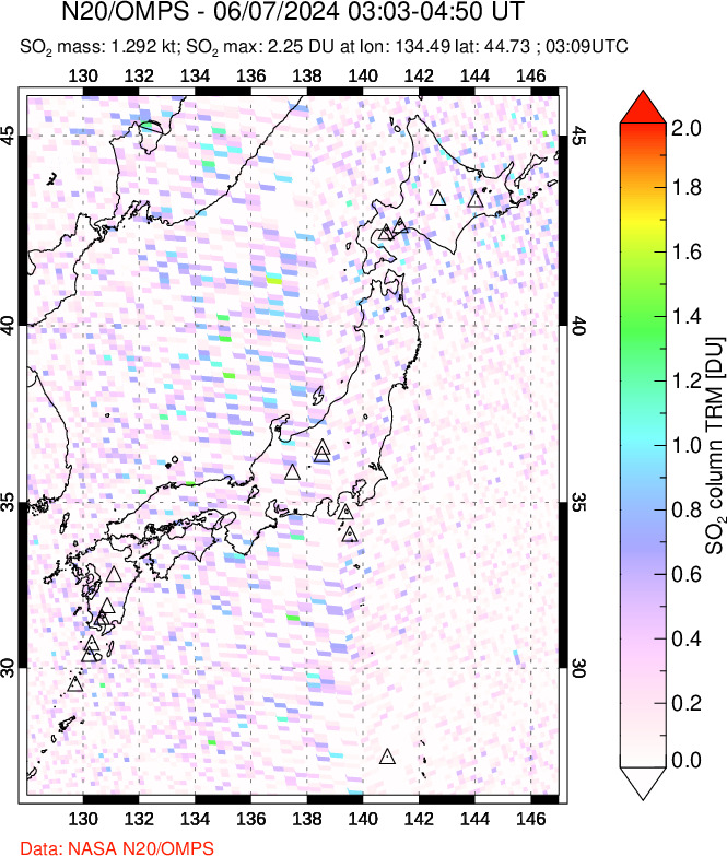 A sulfur dioxide image over Japan on Jun 07, 2024.