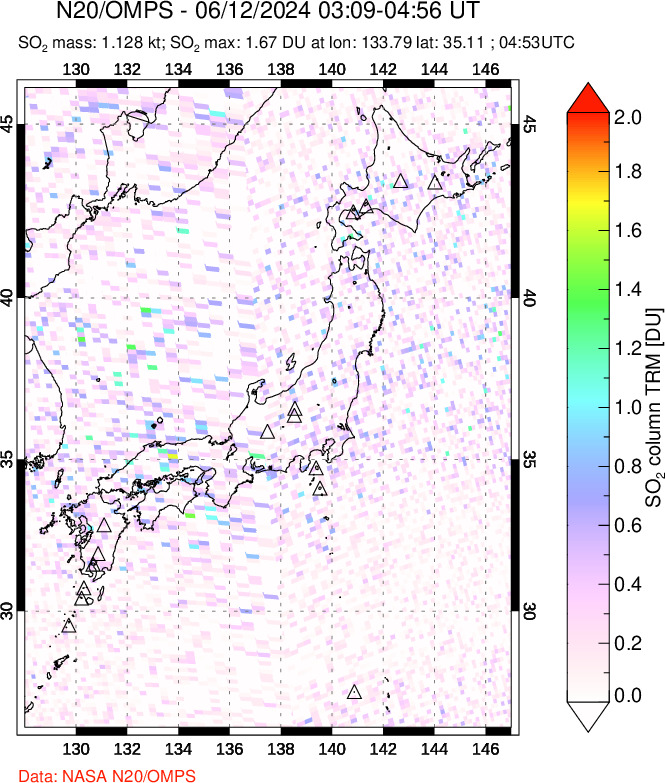 A sulfur dioxide image over Japan on Jun 12, 2024.