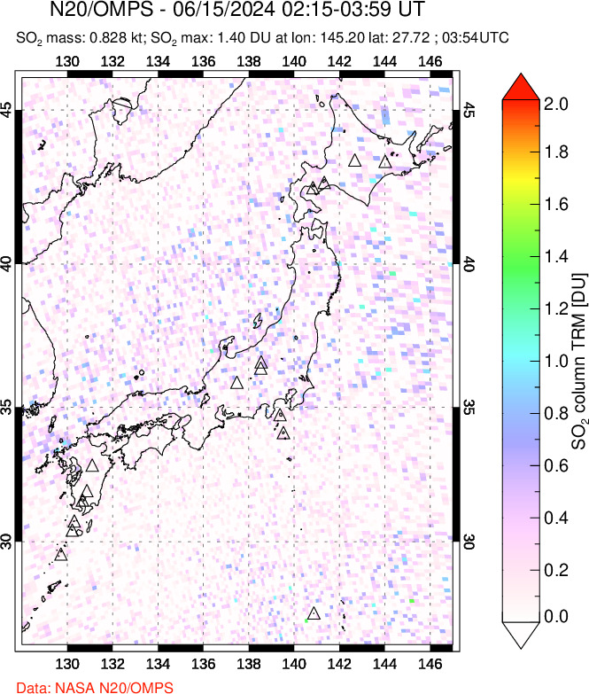 A sulfur dioxide image over Japan on Jun 15, 2024.