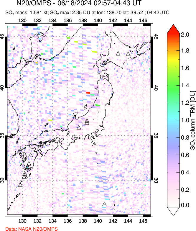 A sulfur dioxide image over Japan on Jun 18, 2024.