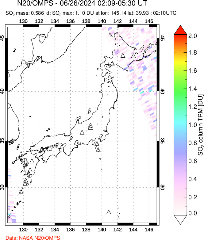 A sulfur dioxide image over Japan on Jun 26, 2024.