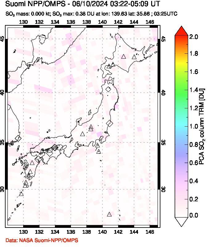 A sulfur dioxide image over Japan on Jun 10, 2024.