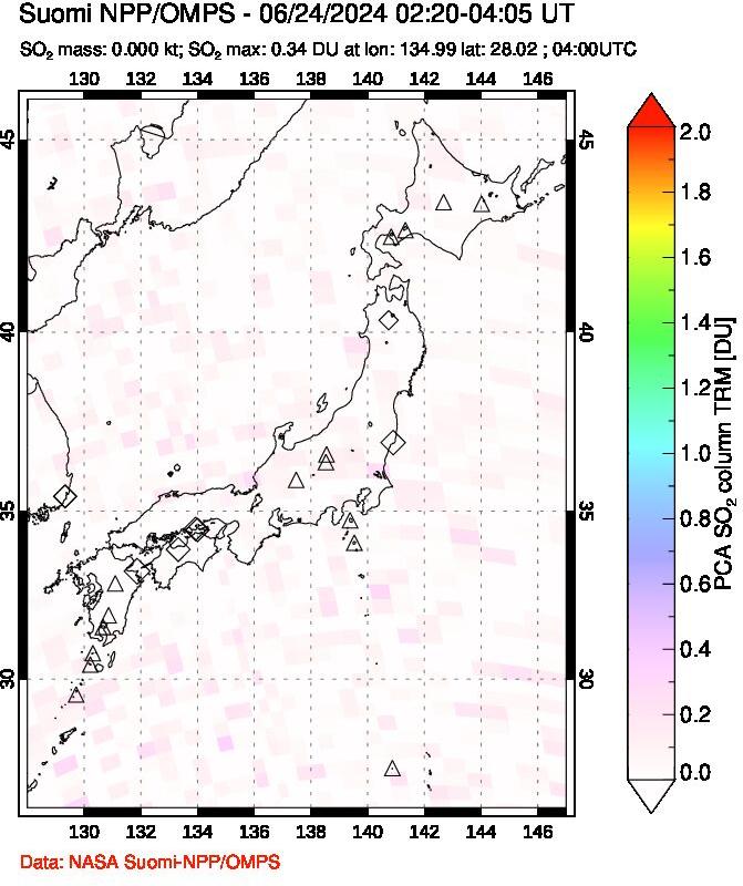 A sulfur dioxide image over Japan on Jun 24, 2024.