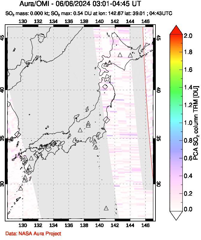 A sulfur dioxide image over Japan on Jun 06, 2024.