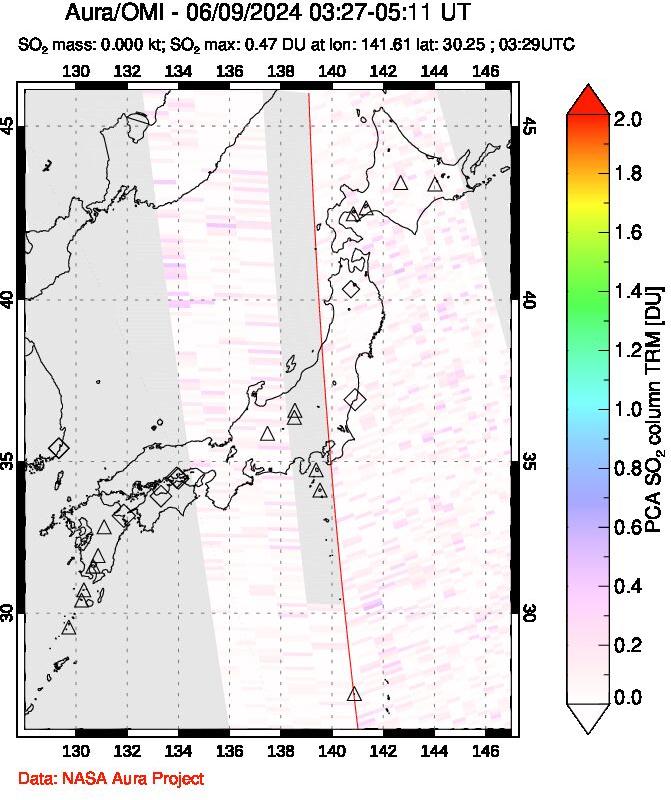 A sulfur dioxide image over Japan on Jun 09, 2024.