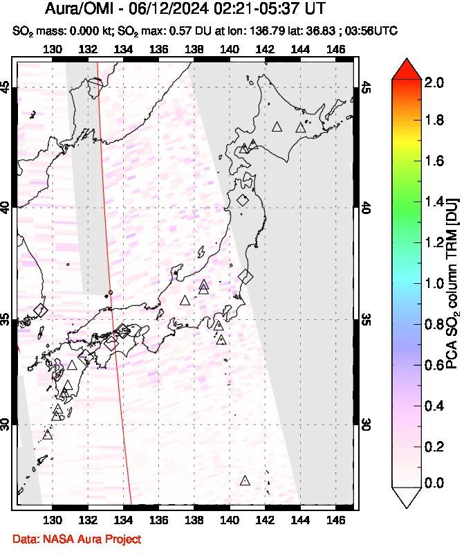 A sulfur dioxide image over Japan on Jun 12, 2024.