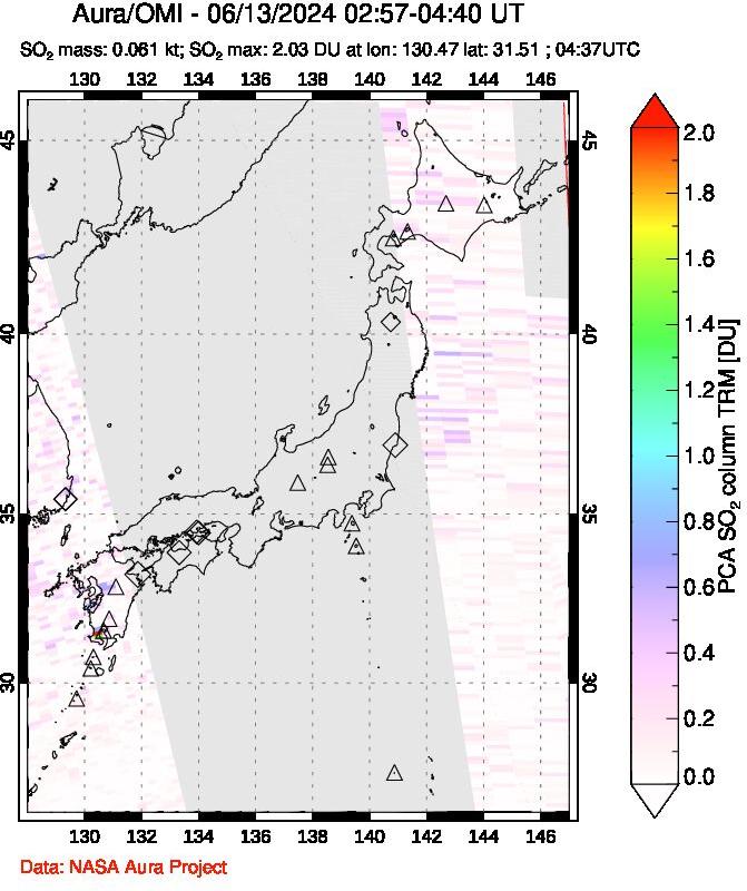 A sulfur dioxide image over Japan on Jun 13, 2024.