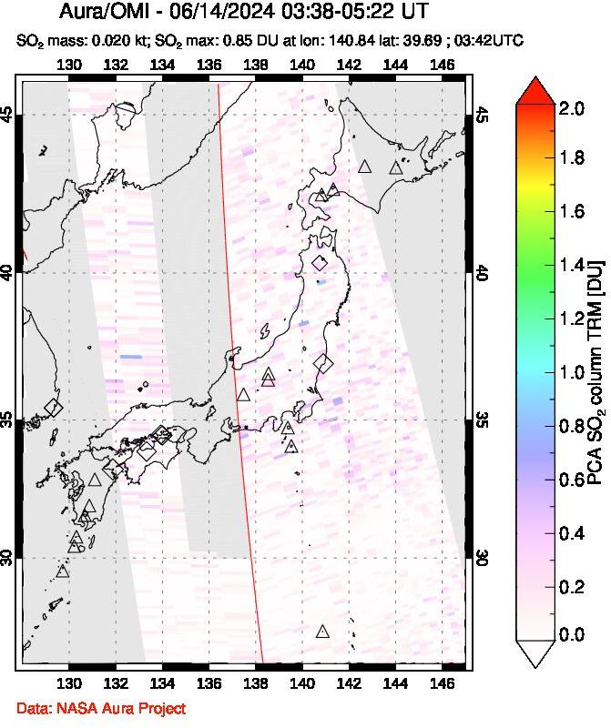 A sulfur dioxide image over Japan on Jun 14, 2024.