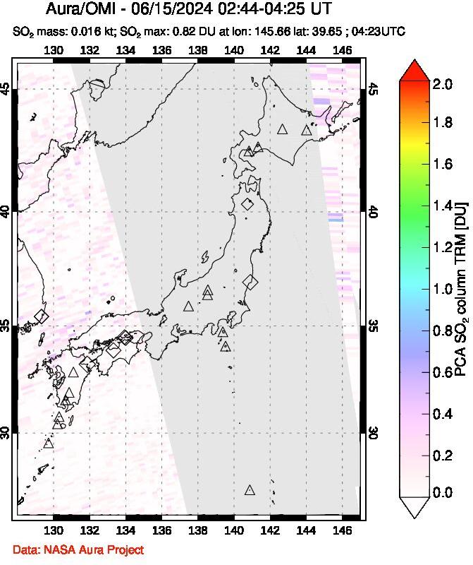 A sulfur dioxide image over Japan on Jun 15, 2024.